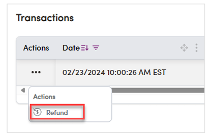 Actions menu with Refund option