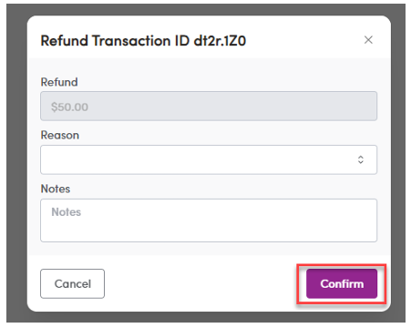 Refund confirmation popup