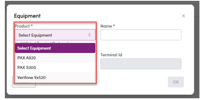 Product dropdown without Virtual Terminal option
