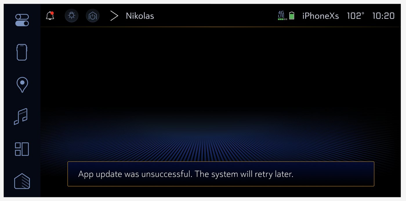 In-vehicle message: App update was unsuccessful. The system will retry later.